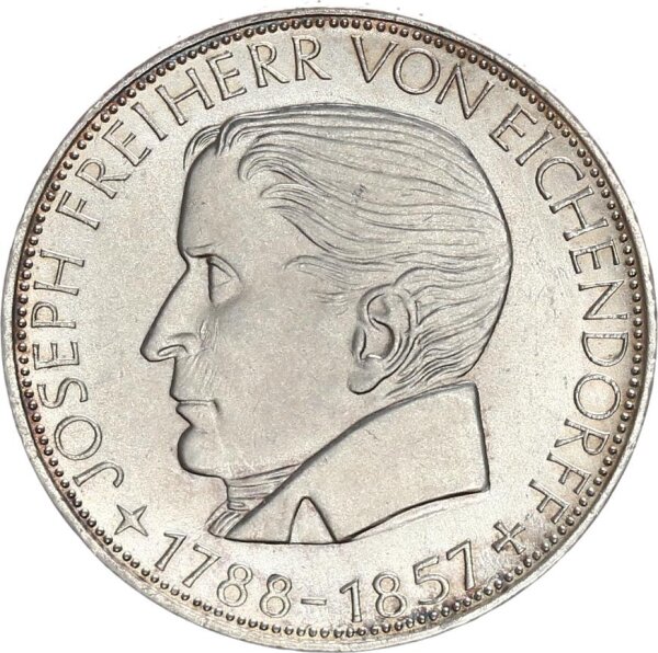 BRD Gedenkmünze 5 DM 1957 J Freiherr von Eichendorff Silber vz+ Jäger 391