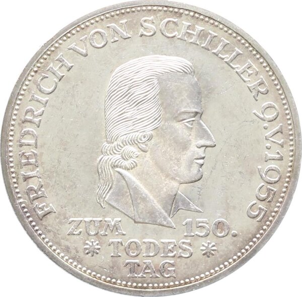 BRD Gedenkmünze 5 DM 1955 F Friedrich von Schiller Silber vz-stgl. Jäger 389
