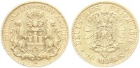 Hamburg Stadt 10 Mark 1876 J Gold ss Jäger 209