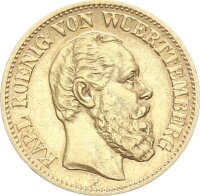 Württemberg Karl 10 Mark 1888 F Gold ss