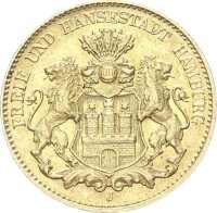 Hamburg Stadt 10 Mark 1902 J Gold vz