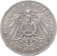 Preußen Wilhelm II. 5 Mark 1903 A Silber ss Jäger 104