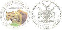 Afrika Namibia 10 Dollars 2000 10 Jahre Unabhängigkeit - Löwen Silber PP