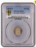 Kaiserreich 20 Pfennig 1875 F PCGS MS67 TOP POP 1/0,...