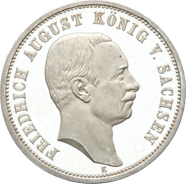 Sachsen Friedrich August III. 3 Mark 1909 E Silber min. berührte PP Jäger 135